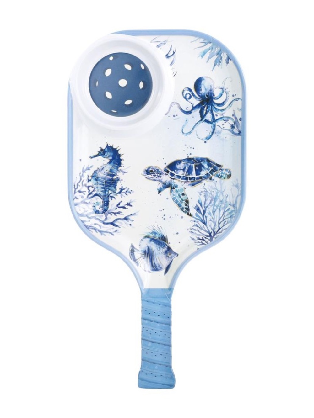 Indigo Sea Life Melamine Chip & Dip Snack Tray, Pickleball Paddle Platter